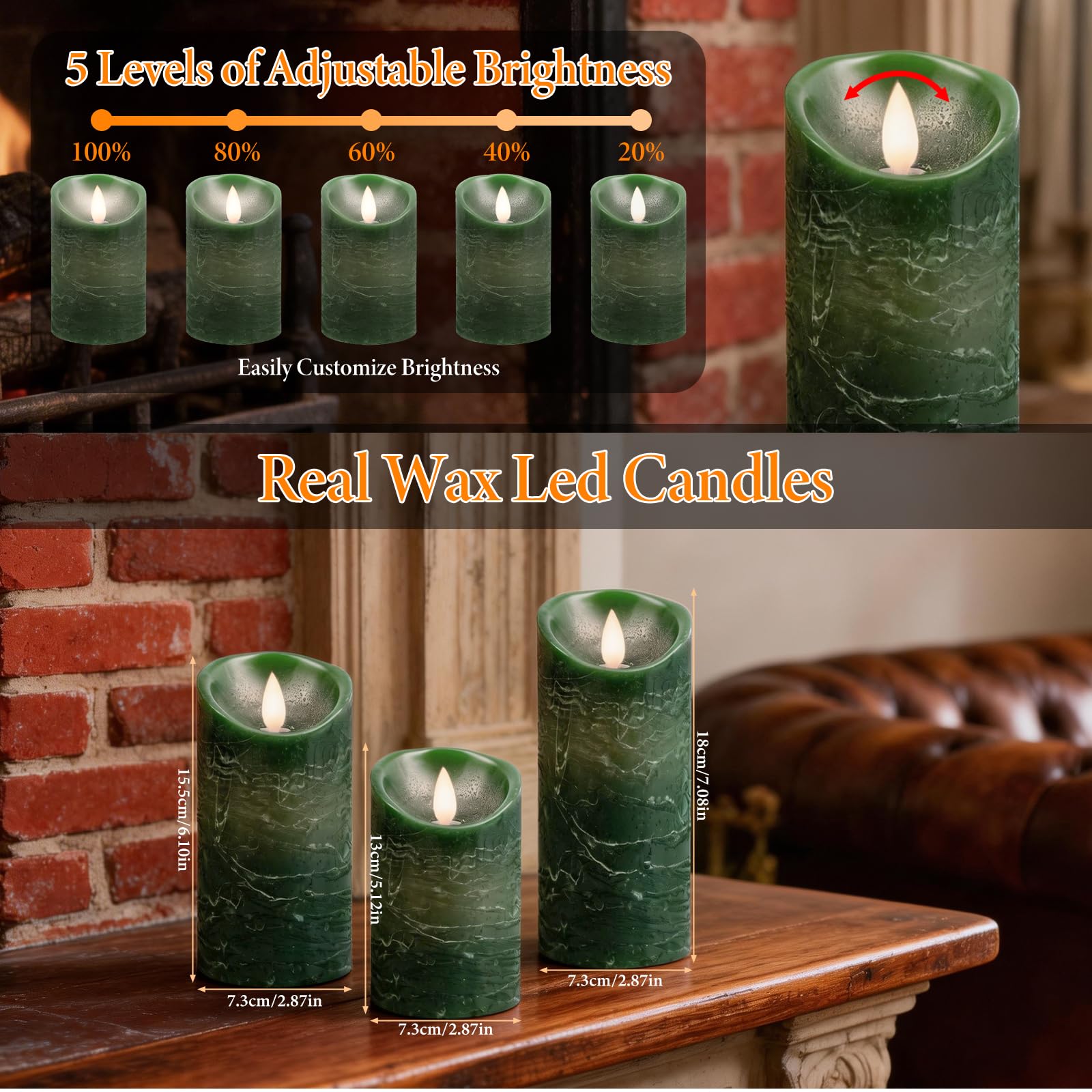 Candele LED Ricaricabili [3 pezzi] Candele a Pilastro Elettriche a LED Senza Fiamma, Tremolanti con Timer Remoto, Candele LED per Matrimonio Festa Halloween Natale Decorazione Della Verde