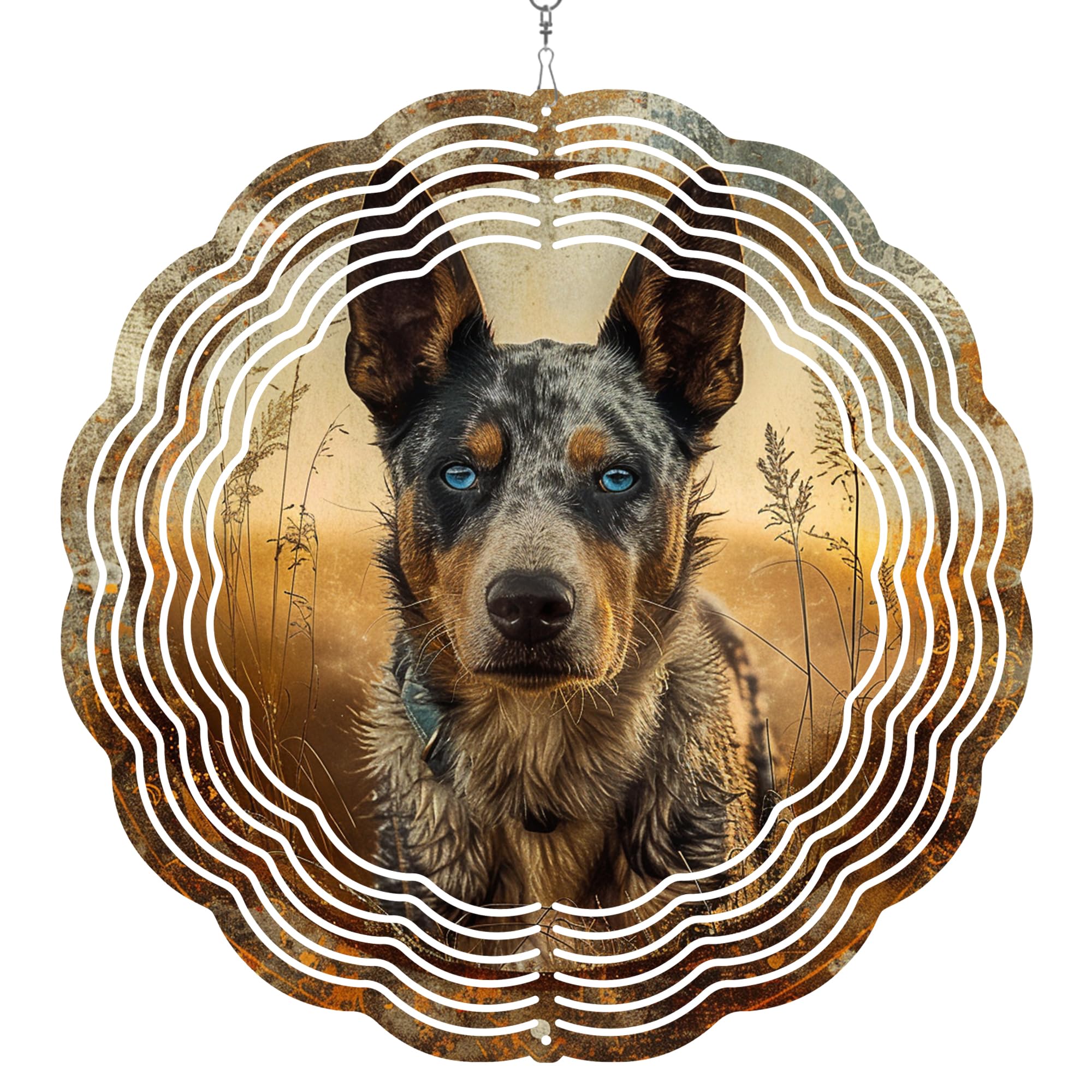 365CUSGIFTS Wind Spinners 12 inch 3D Stainless Steel Australian Cattle Dog Hanging Wind Spinner Metal Wind Catchers Kinetic Sculpture for Indoor Outdoor Garden Decor,Yard Art Gifts for Women