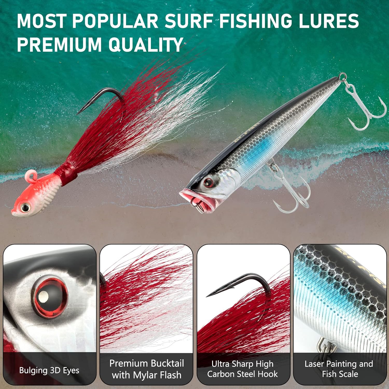 Dr.Fish Surf Fishing Rod and Reel Combo, Saltwater Fishing Combo, 12ft Surf Rod 8000/9000 Spinning Reel 9+1 BB, Offshore Gear Kit Pole Equipment Set