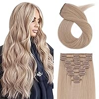 Vista 26 de Extensiones de cabello con clip, cabello humano Remy, extensiones de cabello largo lacio de una pieza con 5 clips, con gancho para colgar