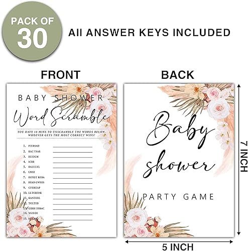 Miniatura 2 de 30 juegos florales bohemios para baby shower con 1 tarjeta de respuesta (5 x 7 pulgadas) – Juego de palabras – Juegos de fiesta de revelación de