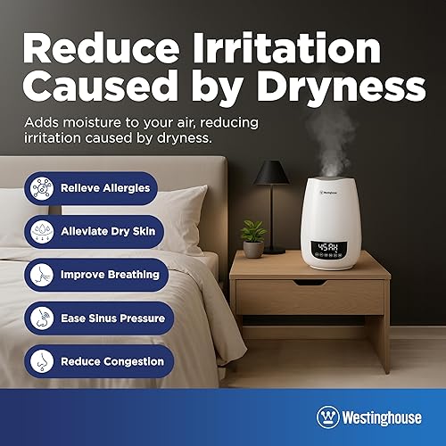 Miniatura 5 de Westinghouse Humidificador ultrasónico digital de niebla fría para dormitorios, humidificador de llenado superior de 6L con difusor de aceite