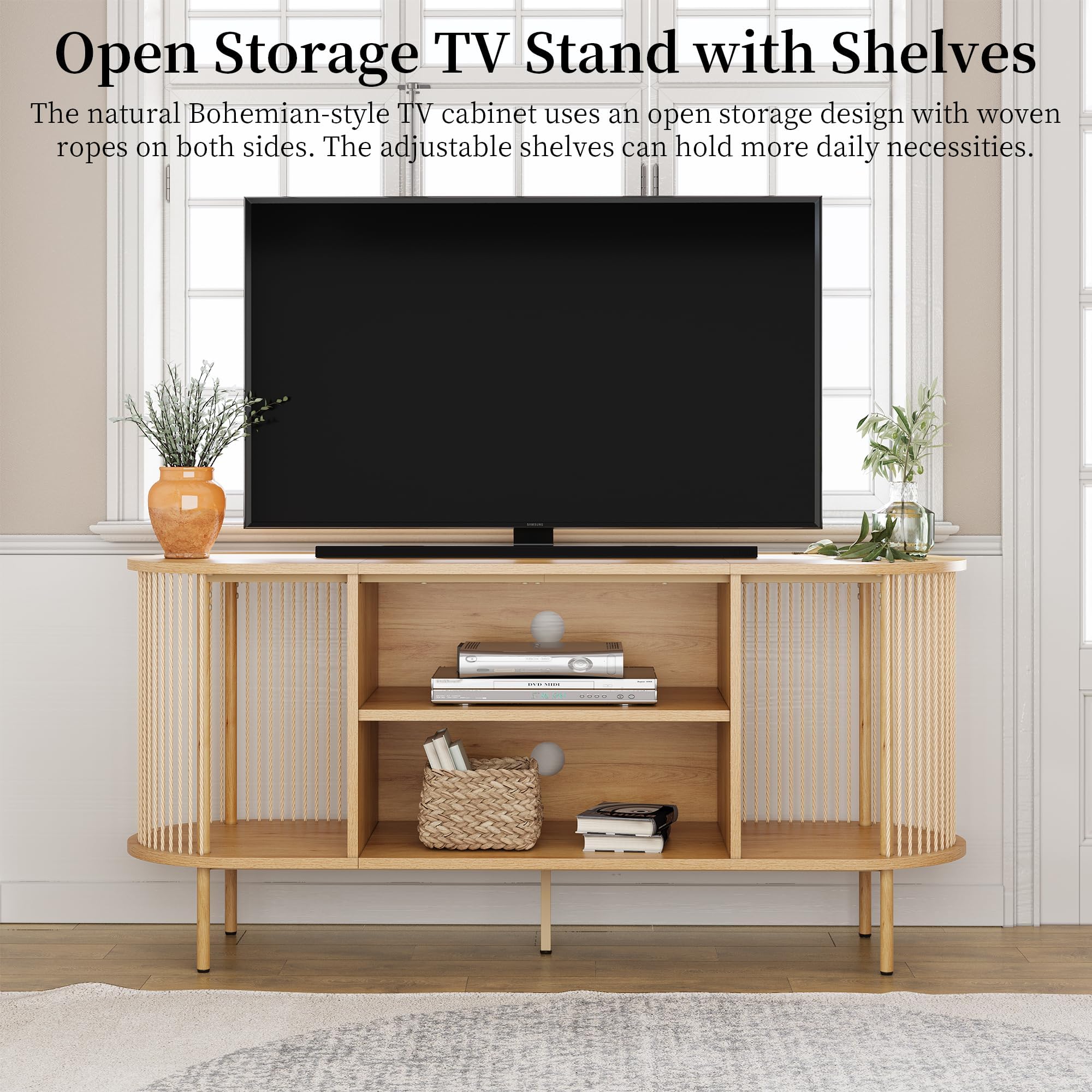 Amazon.com: Brafab Oval Boho TV Console with Hand-Woven Ropes, Mid