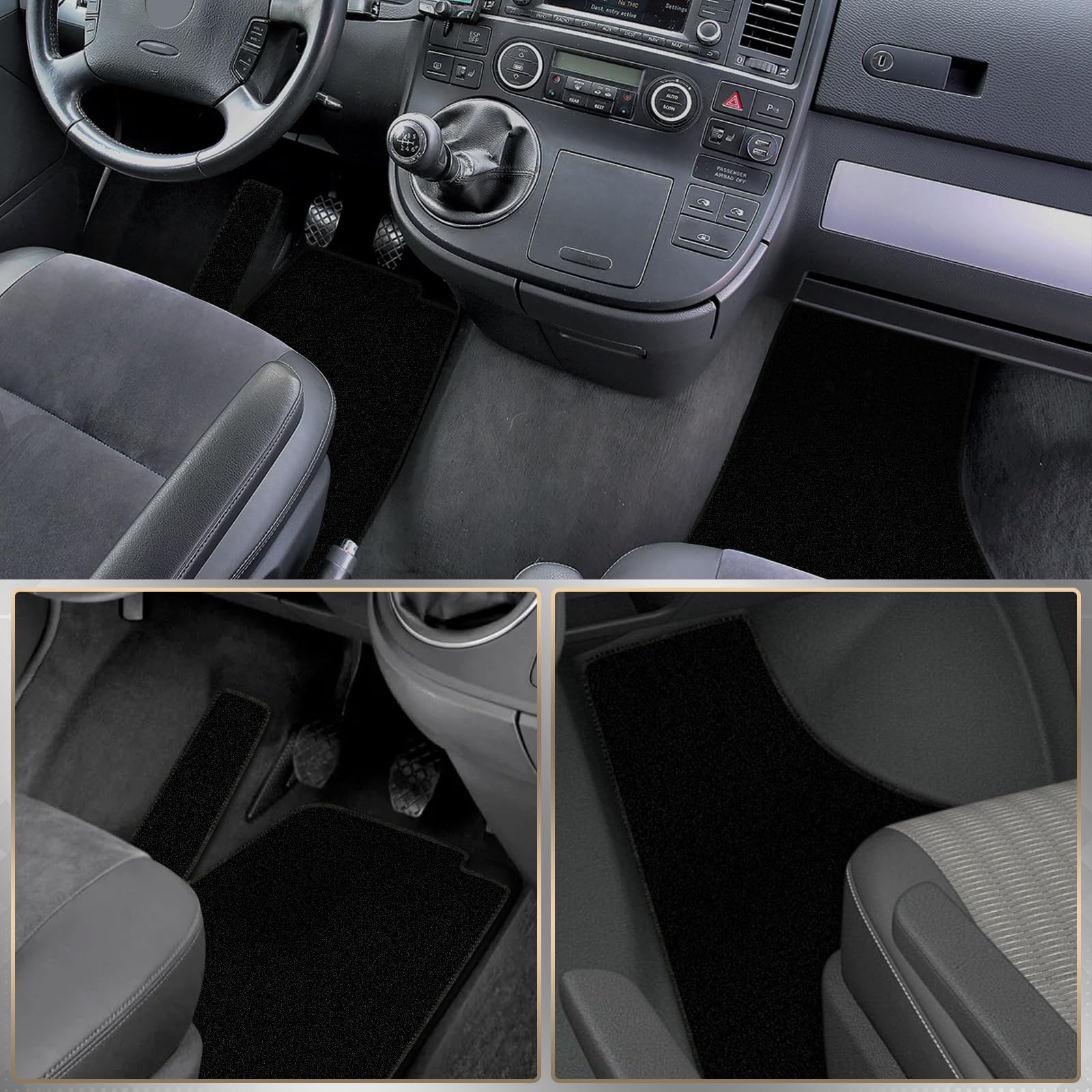 Auto Fußmatten Ersatz für VW T5 Multivan Bus Caravalle 2 Sitzer 2003-2015, Premium Fussmatten Sitz Vorn Classic Schwarz Auto Teppiche Passform