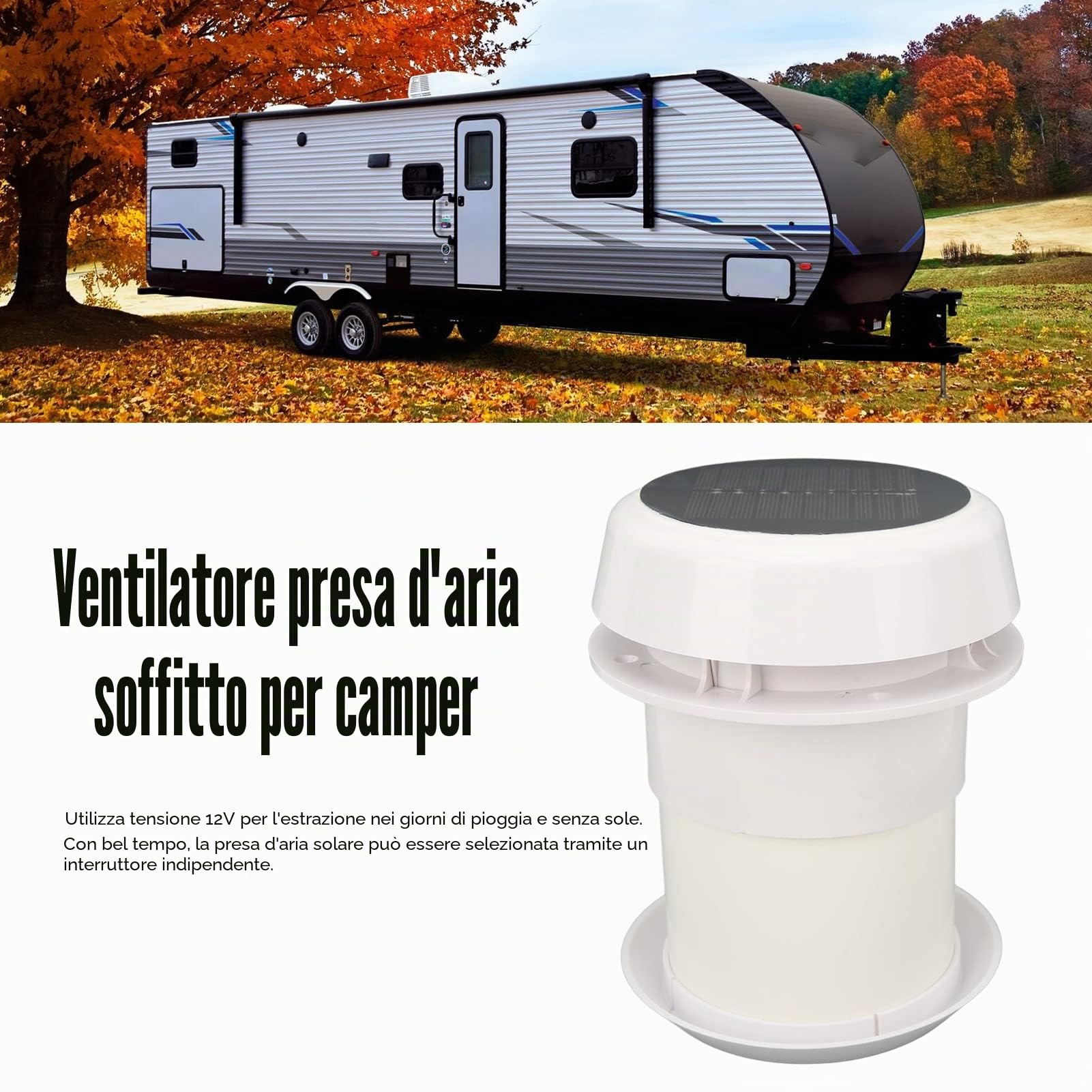 Ventilatore Tetto per, DC12V Ventilatore Tetto per Sfiato Silenzioso Ad Energia Solare per, Roulotte, Yacht