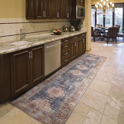 Fashriend Twinkle - Alfombra de pasillo bohemia de 2 pies 6 pulgadas x 9 pies, alfombra de cachemira antideslizante, delgada, lavable a máquina,