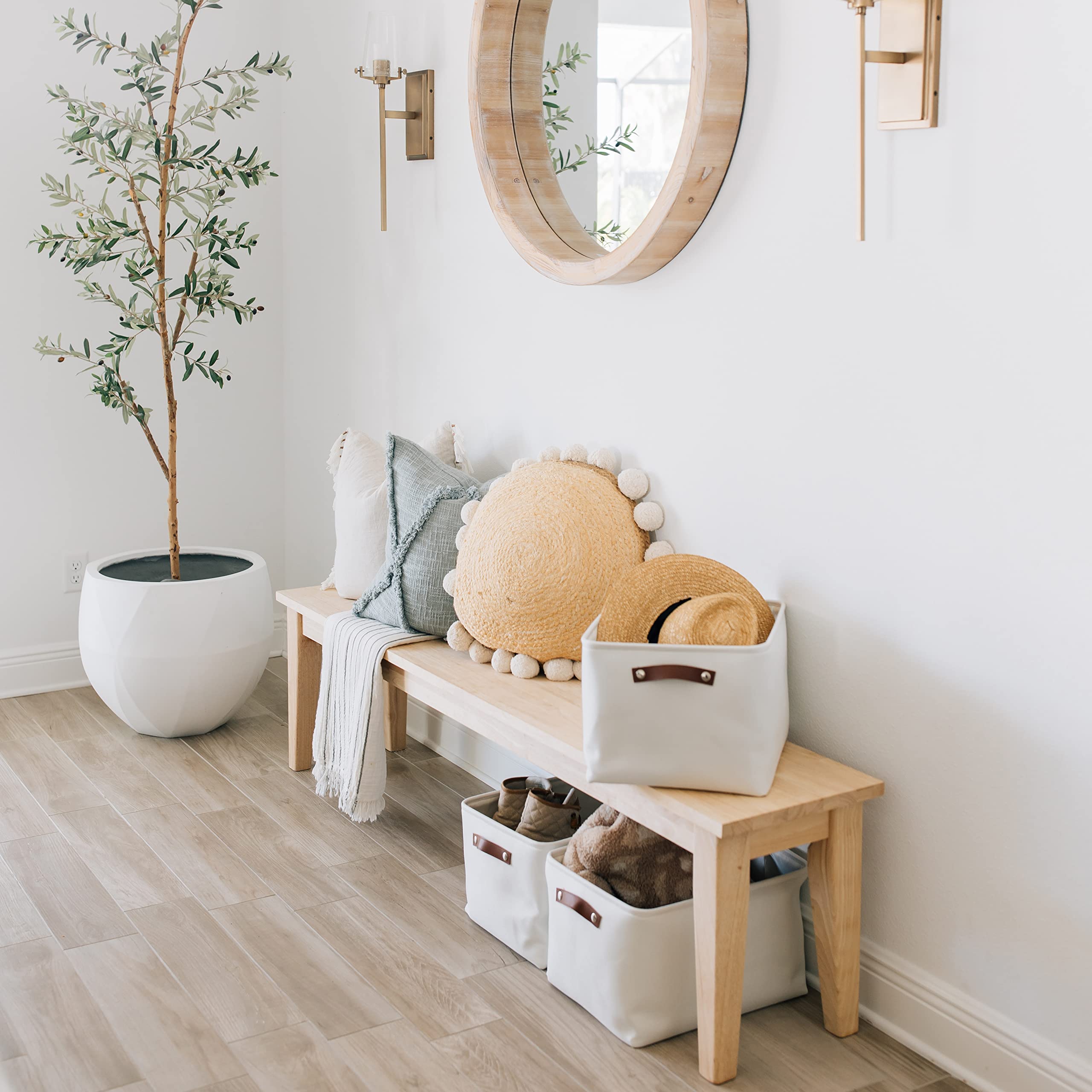 OrganiHaus Extra Large Fabric Storage Baskets for Shelves 3 Pack | 16x13 in Closet Storage Bins for Shelves | Cloth Baskets for Organizing | Linen Closet Organizers | Fabric Storage Bin - White Basket