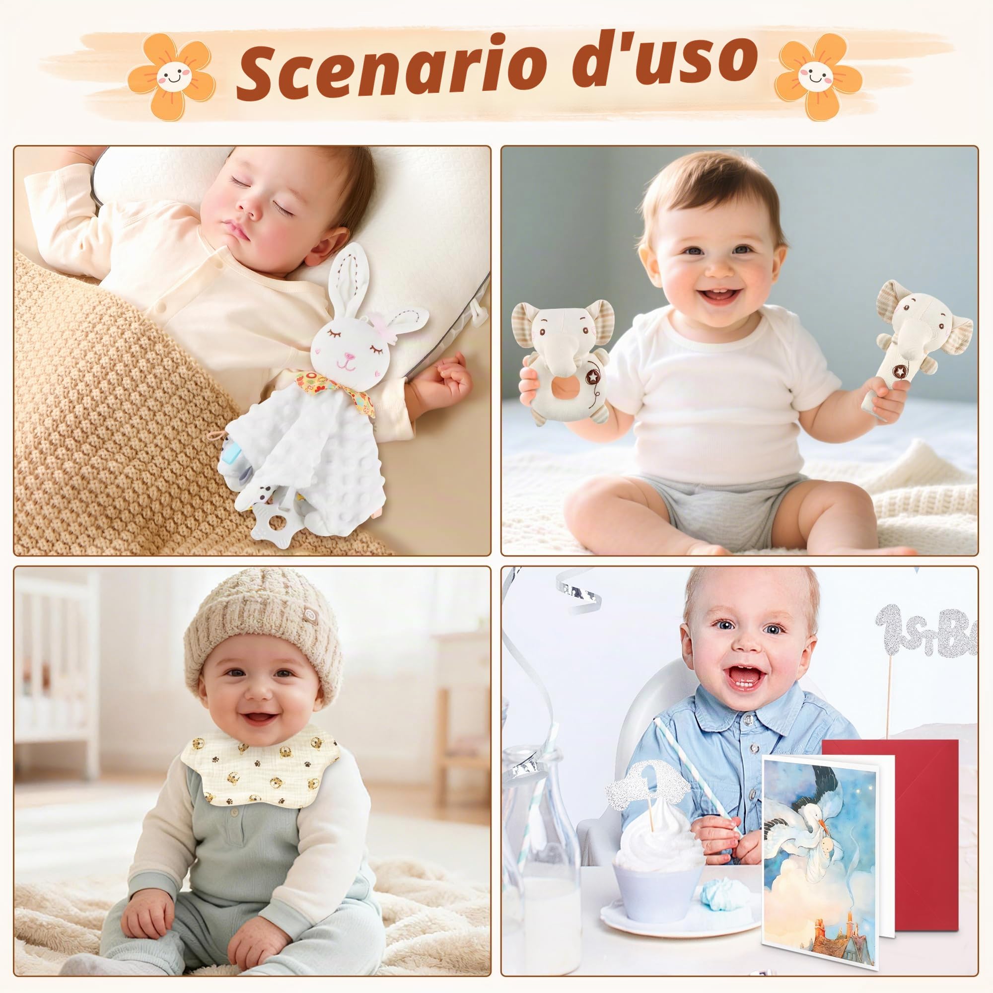 Set Regalo Nascita Neonato Unisex Cofanetto Regalo Nascita Bebè | con Coperta 70x100 cm Doudou Sonaglio Bavaglino Calzini Cesto Idea Regalo Nascita Maschio Femmina (Generale - Bianco sporco)