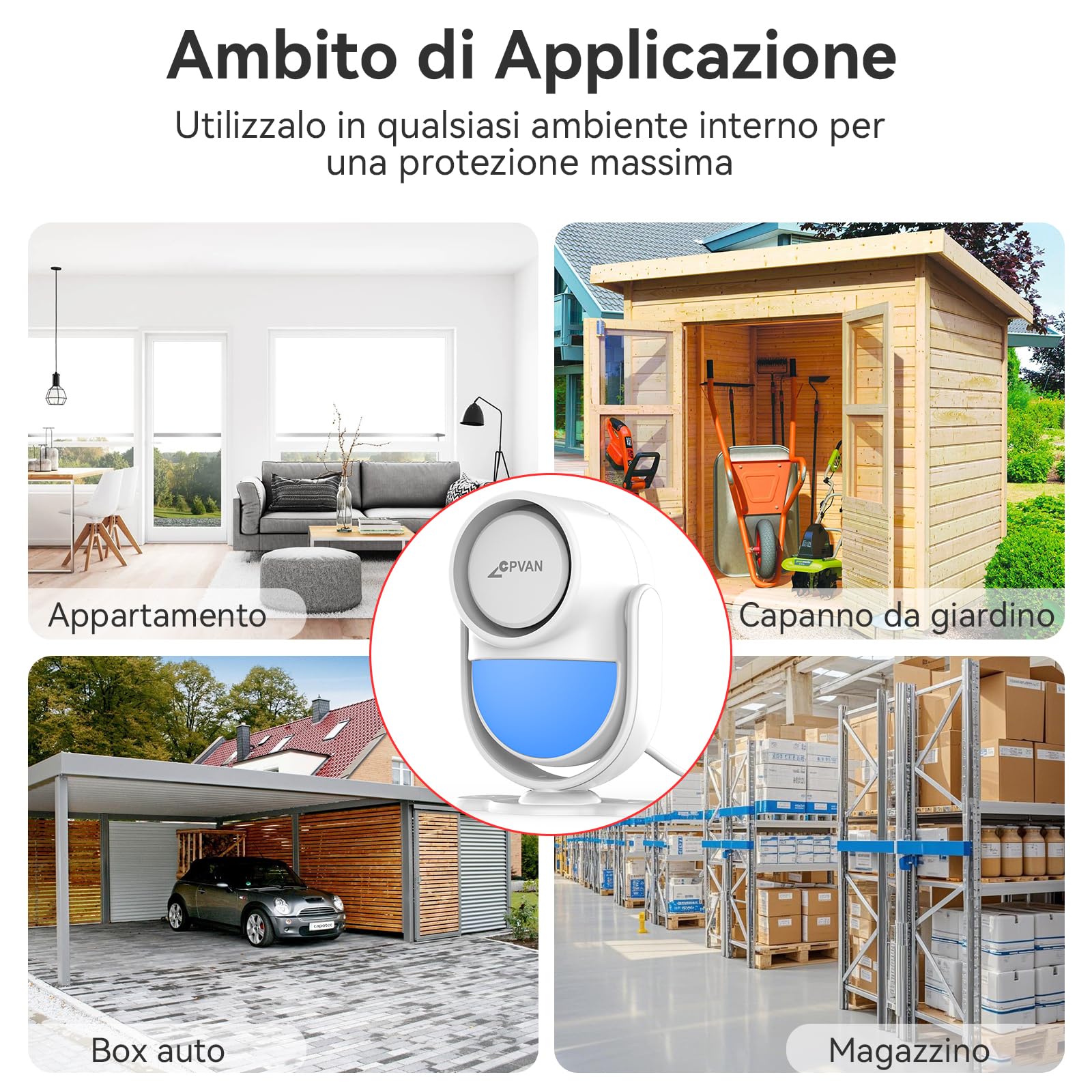 CPVAN Allarme Casa Senza Fili (2.4GHz WiFi), PIR WiFi Sensore di Movimento, fai da te Antifurto Casa Wireless, PIR Host Allarme + 1 Telecomandi, Compatibile con Sensori Porta/Finestra, Bianco