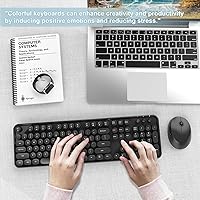 Vista 7 de Combo de teclado y mouse inalámbricos, teclado ergonómico de tamaño completo con diseño retro tipo máquina de escribir, con teclas redondas