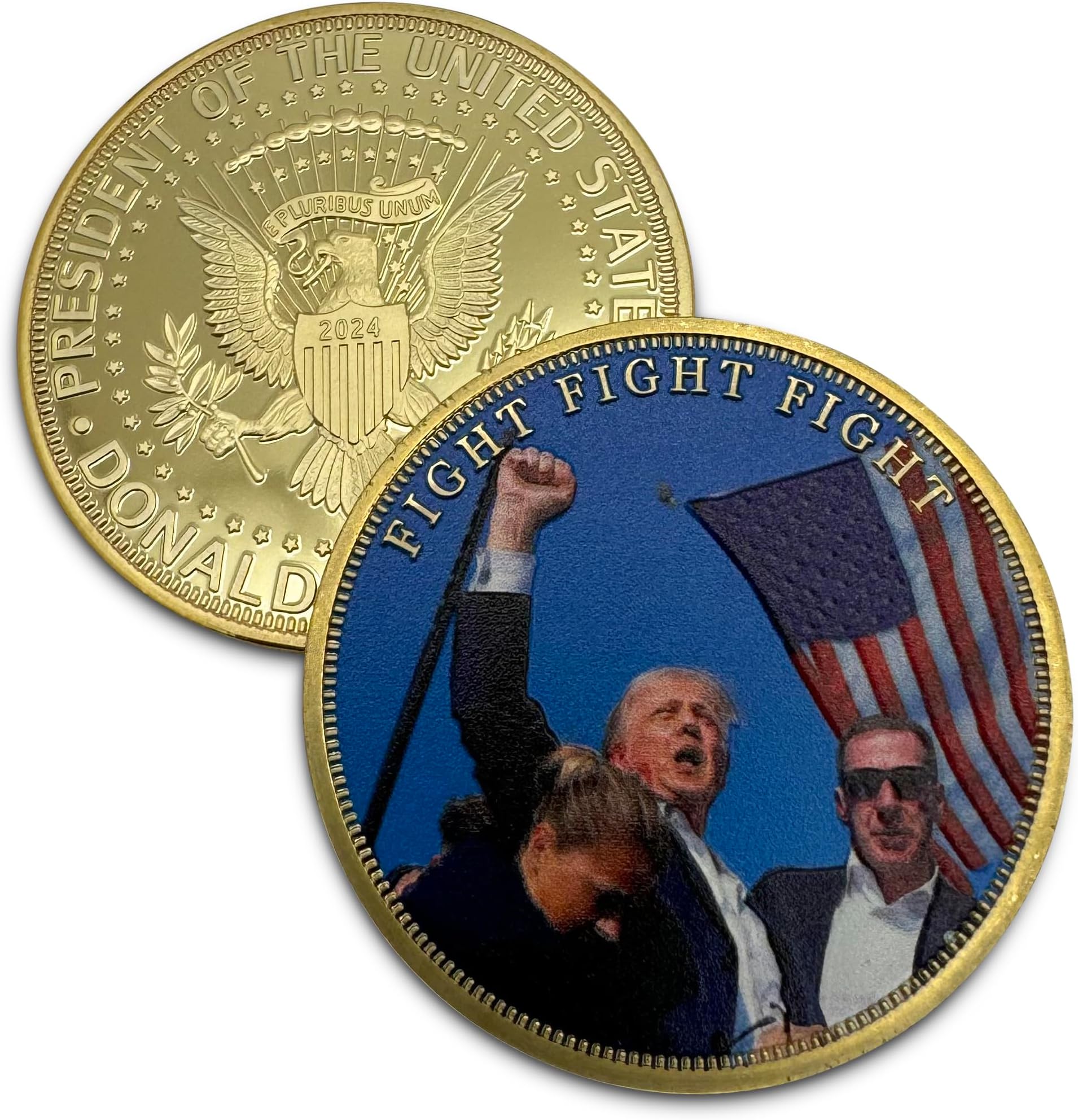 Donald Trump Fight Election Coin 2024 with Certificate of Authenticity, Republican President Candidate Coin, Trump Challenge Coin 2024, Iron Plated, 38 x 2.5mm