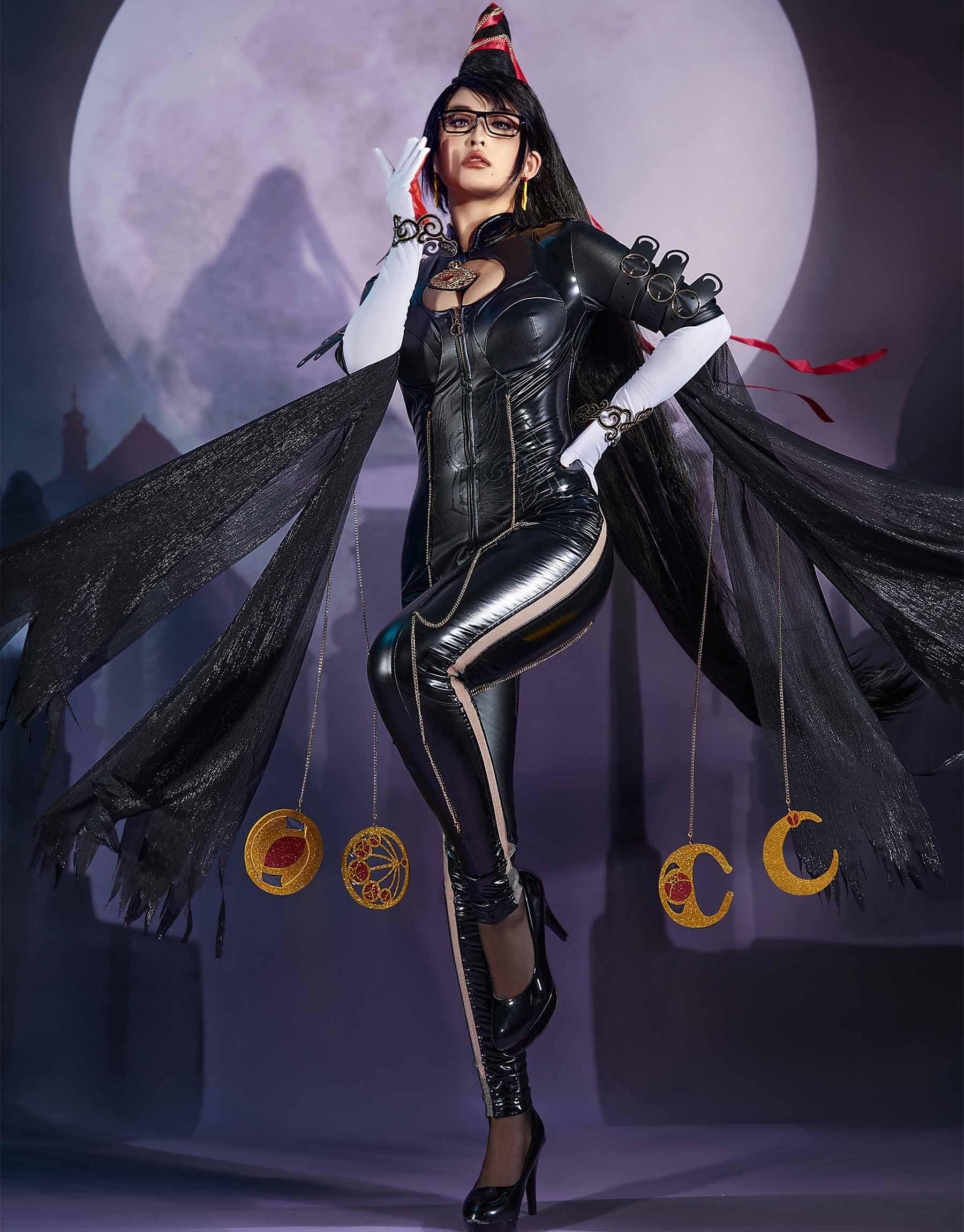 miccostumes Women's Costume Witch Cosplay Backless Bodysuit Gloves with Chains and Socks: Medium