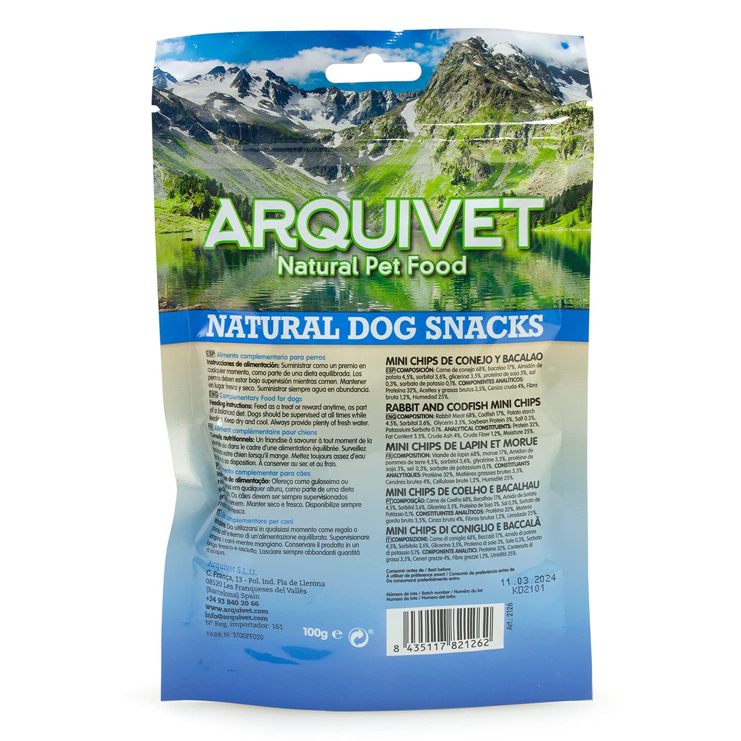 Lot De 12 Snacks Naturels Pour Chien Arquivet - Chips De Lapin Et Morue (100 G Chacun) - Friandises Légères Et Riches En Nutriments