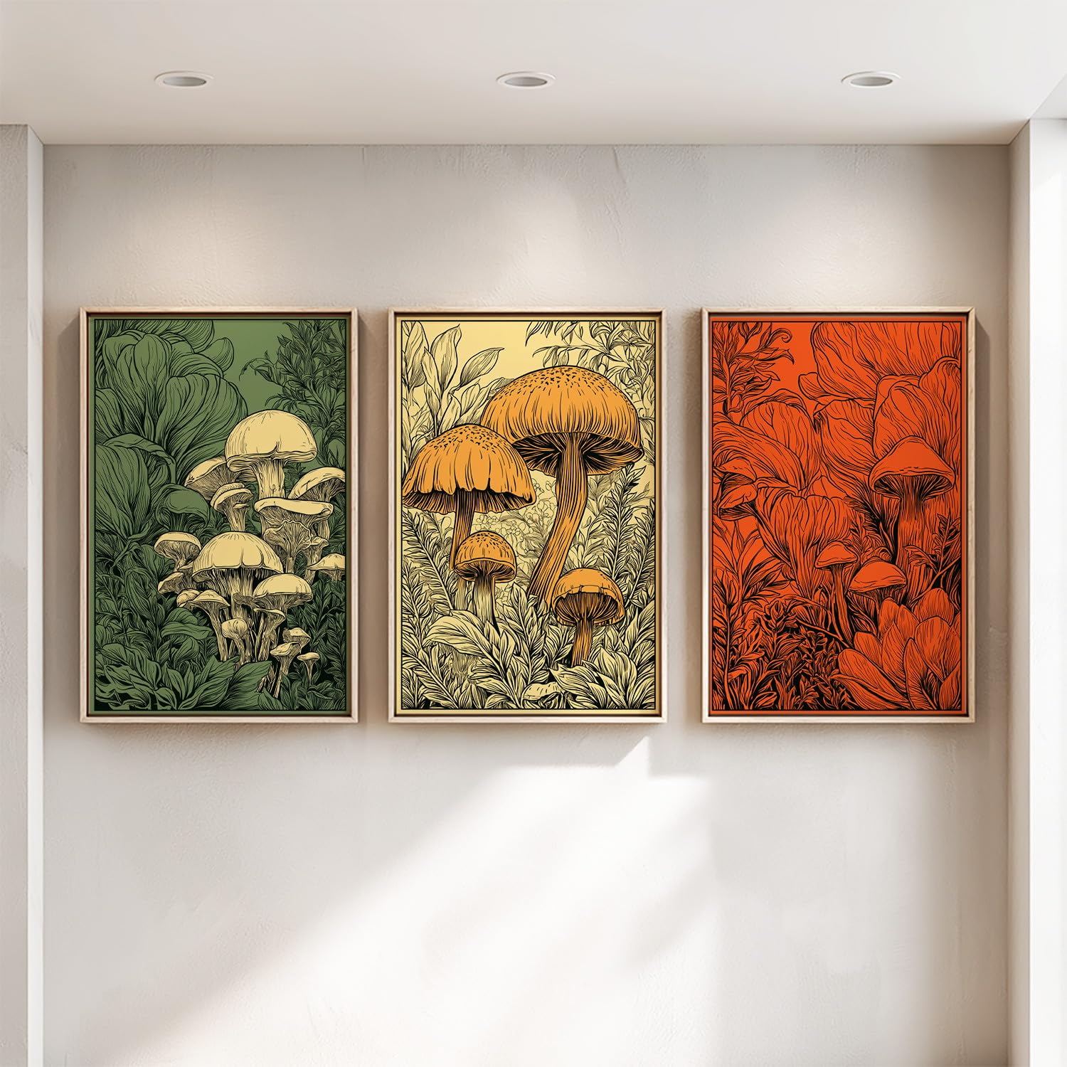 Genérico - Juego de 3 decoraciones de pared Tropical, impresión HD para salón, dormitorio, pósters de setas bosque verde y rojo psicodélico sin marco, cuadro de pared, 40 x 60 cm