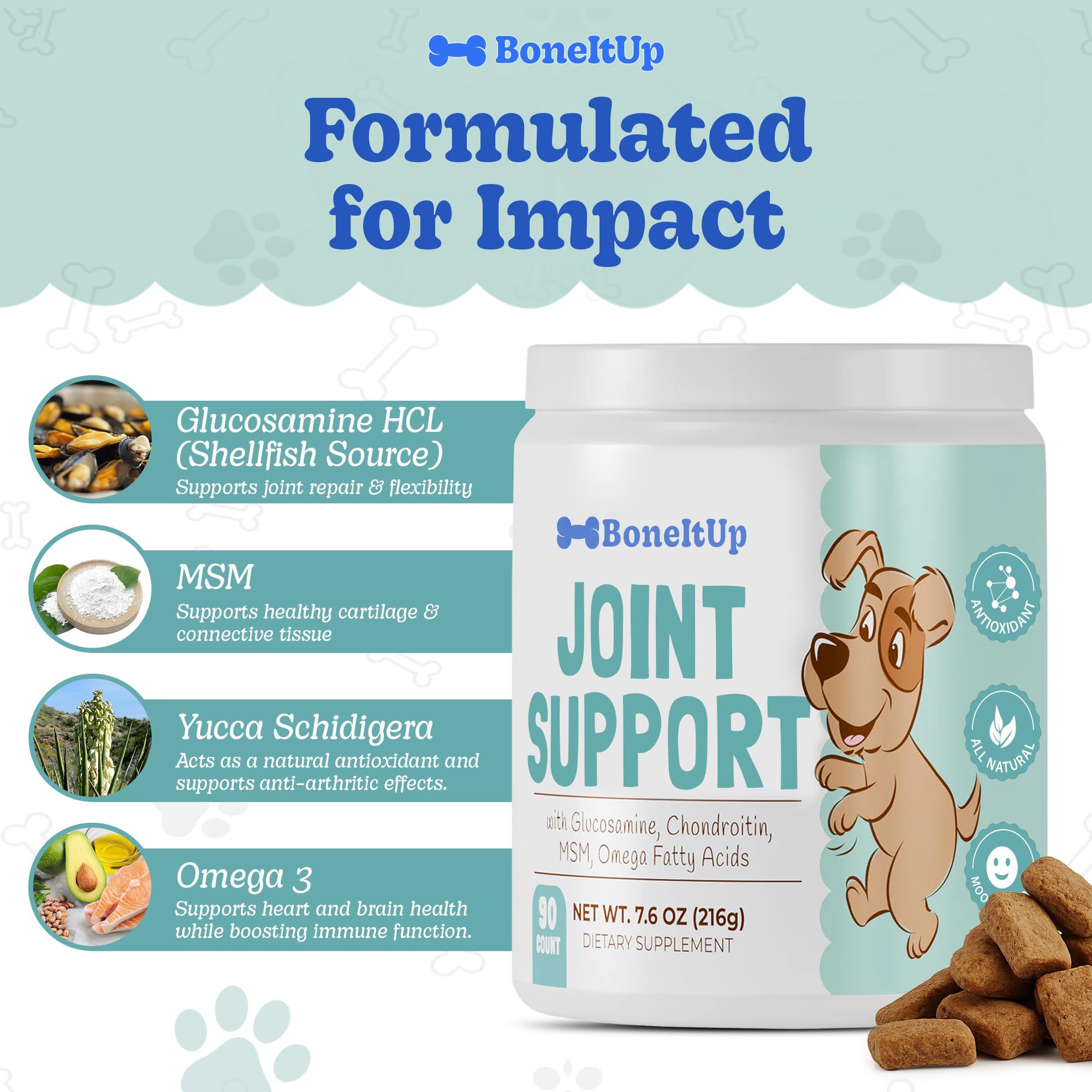 BoneItUp Soft Dog Joint Support Supplement Chews for Aging, Large & Overweight Pets - Glucosamine, Chondroitin, MSM & Omega - Advanced Hip & Joint Supplement for Dogs - Pet Bone Support Treats (90 Ct) - image 2