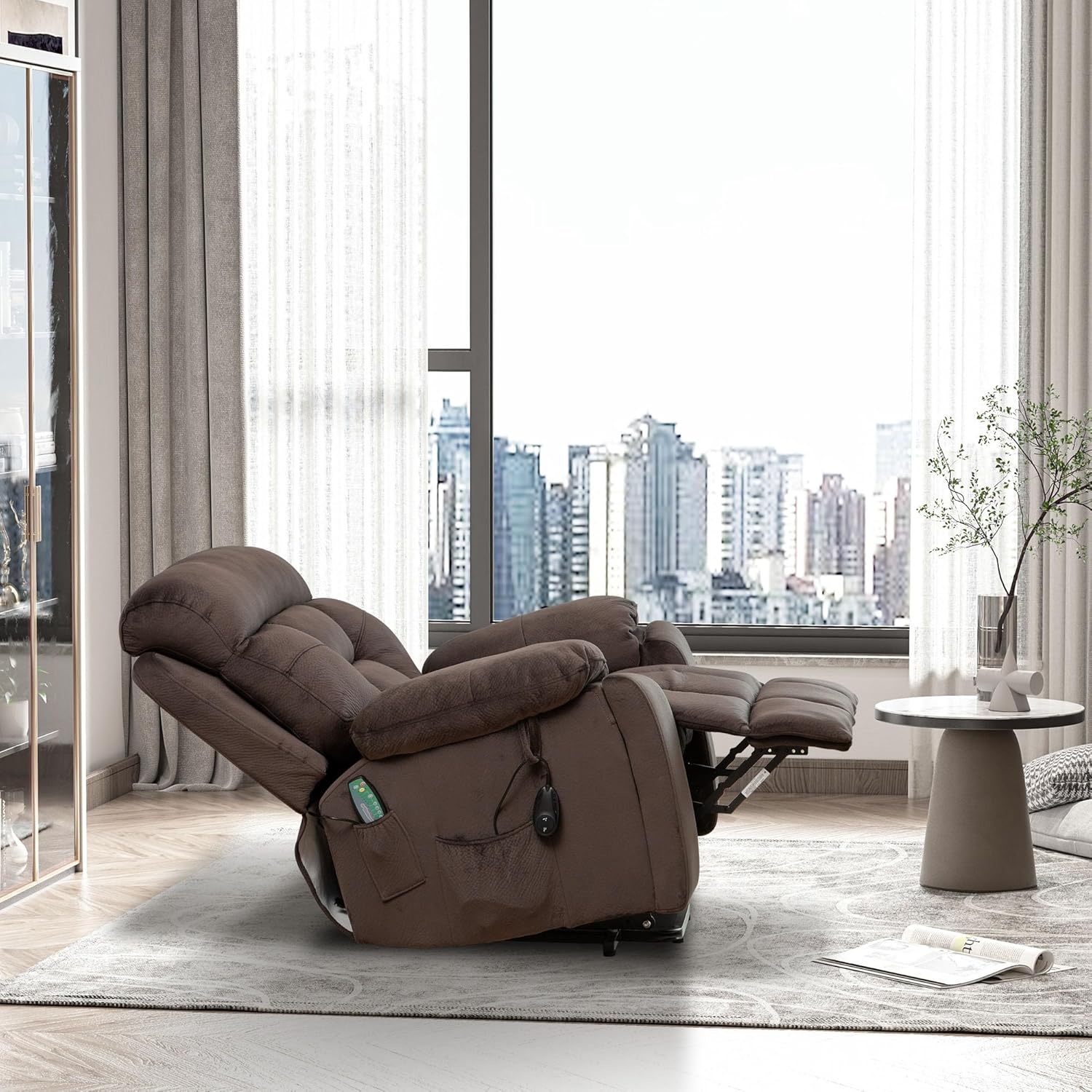 JUUXO Titan Dual Motor Lay Flat Lift Chairs Recliners - Extra Wide Big Man Recliner with Heat  Massage - Hidden Cup Holder - 400 lbs Capacity (Titan 2.0 - Darkgray - Chenille)