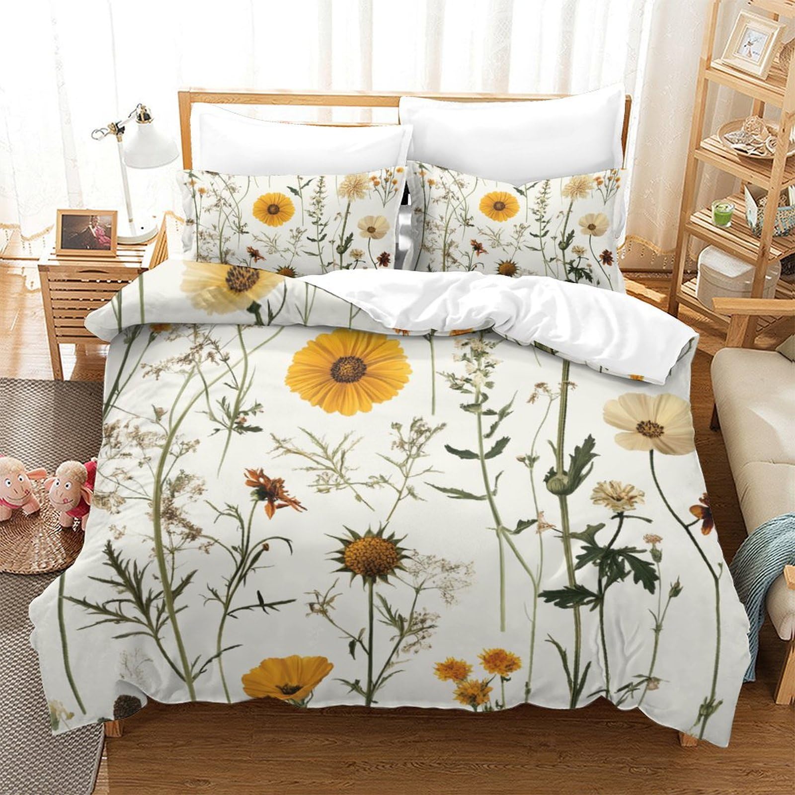 Ropa De Cama con Diseño De Plantas y Flores En 3D Juego De Funda De Edredón De Geometría Juego De Ropa De Cama para Adultos Adolescentes Y Niños King（220x240cm）