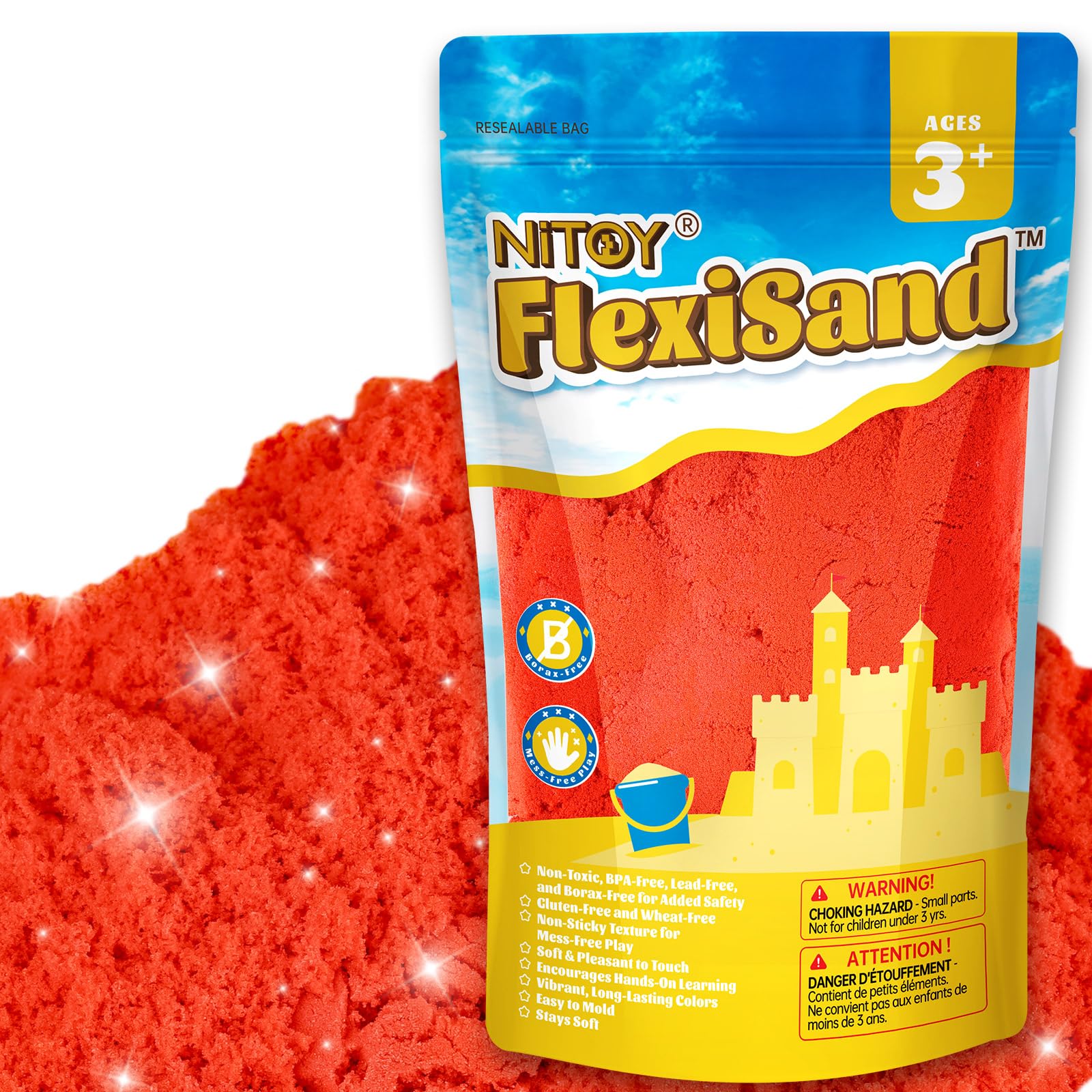 NiToy 2.2Lbs/1kg Play Sand, Never Dries Out-Fun for 3 Years and up Kids Bulk Refill for Sensory Sand Box Toys, Ideal for Shaping, Squeezing and Molding(Red)