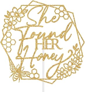 She Found Her Honey Cake Topper, Honey Bee Bride to Bee Engagement Bachelorette Wedding Party Decoration Supplies, Bee Bridal Shower Decorations Gold Glitter