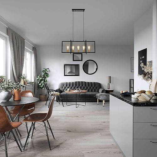 Miniatura 4 de SomSom Lámpara de isla de cocina moderna para lámpara colgante de cocina, lámpara de techo de 5 luces, lámpara colgante industrial, negro mate