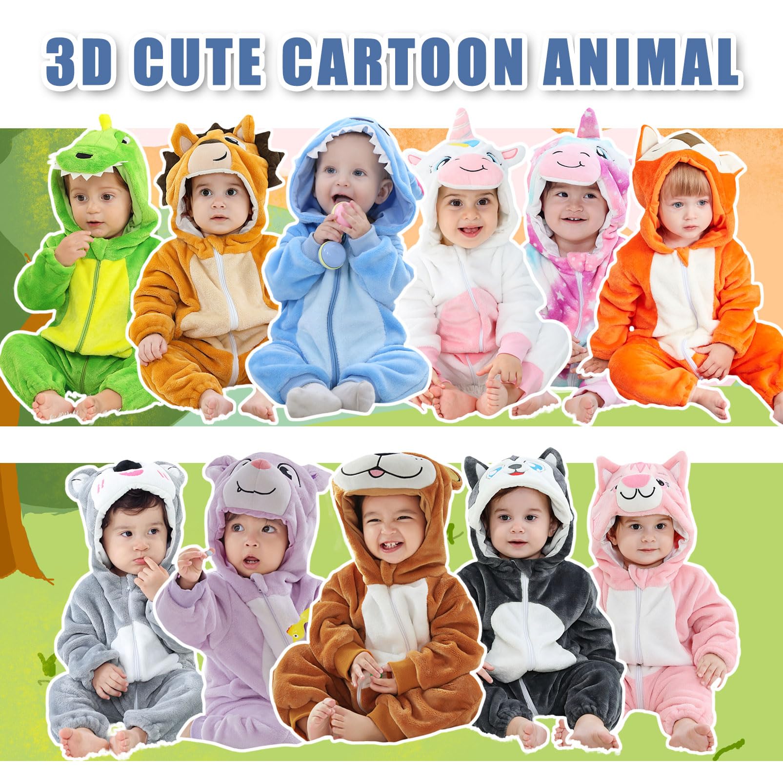 Grenouillère Hiver Bébé, Combinaison Pyjama Flanelle Animaux Licorne Dinosaure, Combi Pilote à Capuche, Cute Enfant Garçon Fille 0-36 Mois
