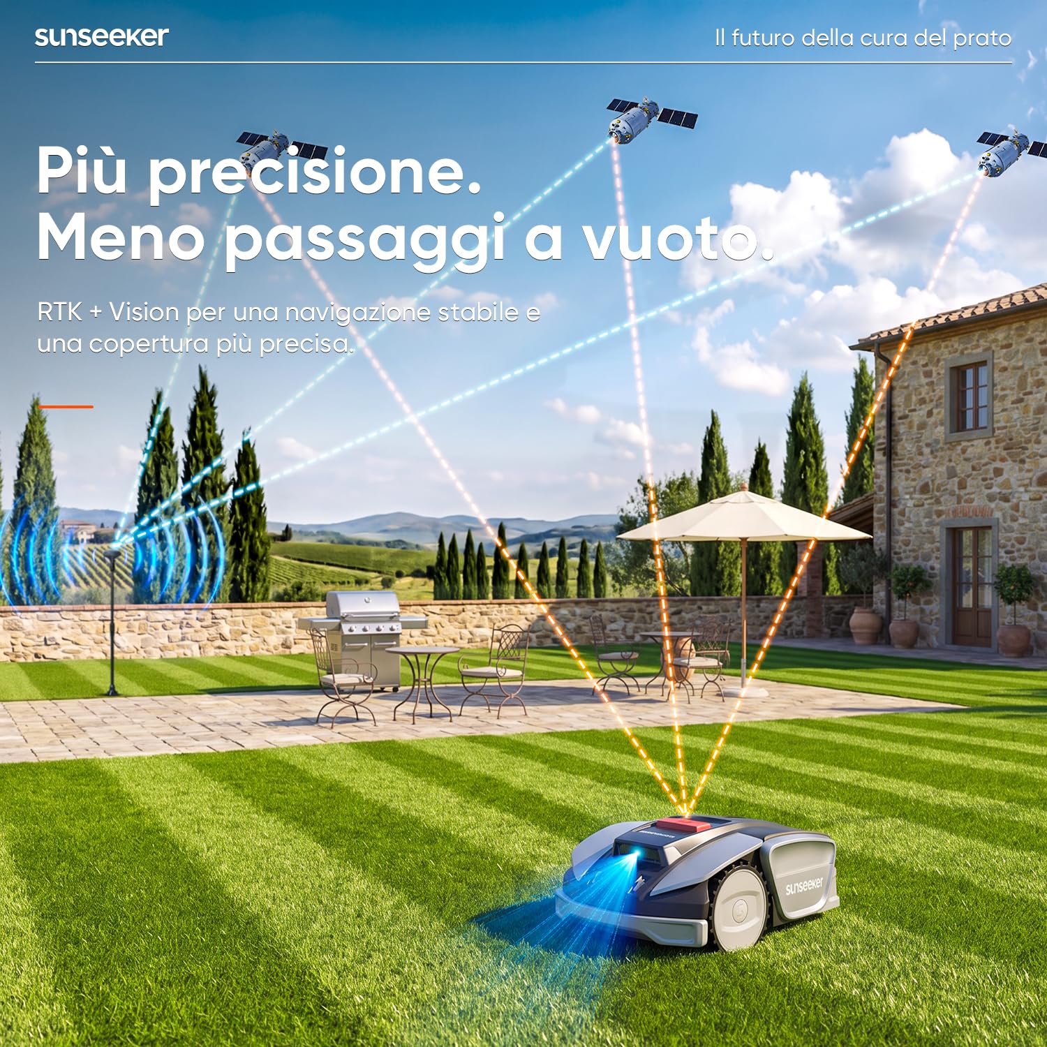 Sunseeker S3 Robot Tagliaerba Senza Filo, RTK + Vision AI, 800 m² + Set di 12 Lame Universali