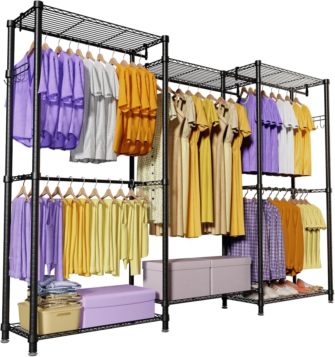 Extra Large Clothes Rack, Heavy Duty Clothing Rack for Hanging Clothes, Freestanding Clothing Rack Closet, Adjustable Metal Garment Rack, Portable Closet 76.4"W x 15.7"D x 68.5"H, Hold 792 lbs, Black