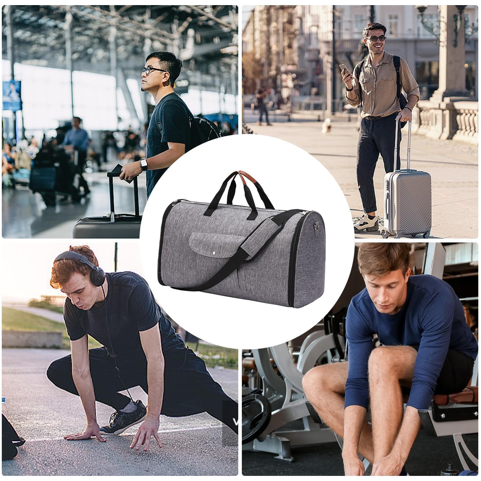 Borsone da viaggio per indumenti da portare con sé, multi-scomparto | borsa per il fine settimana 2 in 1, borsone con scomparti multipli per uomini e donne, grigio, Refer to, Unisex