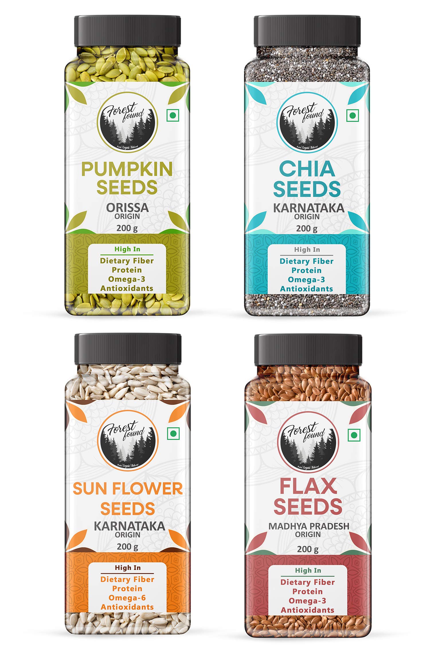 Forest Found Seeds Combo - Raw Chia Seed, Pumpkin, Sunflower, Flax For Eating, Weight Loss, Dieting (200 g Each) - Pack of 4 (B08RDS7FGM) Amazon Price History, Amazon Price Tracker