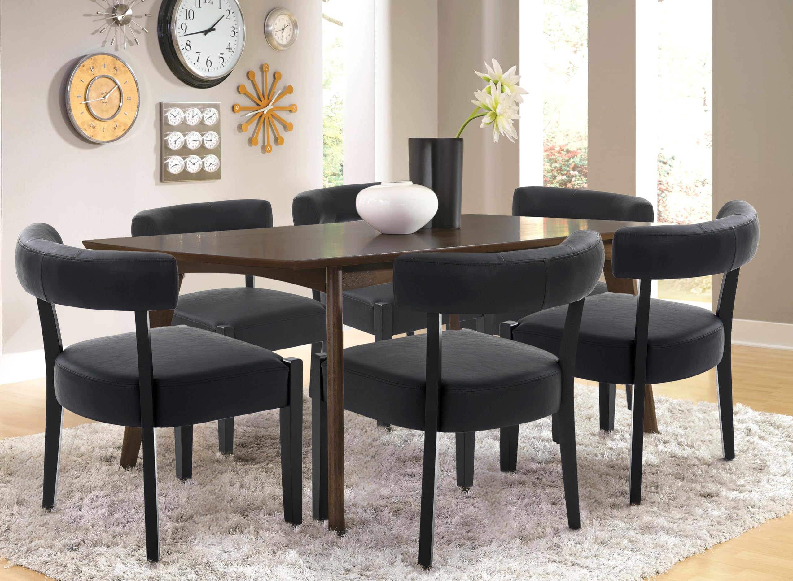 RNKSFX Modern Black Dining Chairs Set of 6, Faux Leather Upholstered Kitchen & Dining Room Chairs, Mid Century Modern Wooden Dining Chairs Oversized
