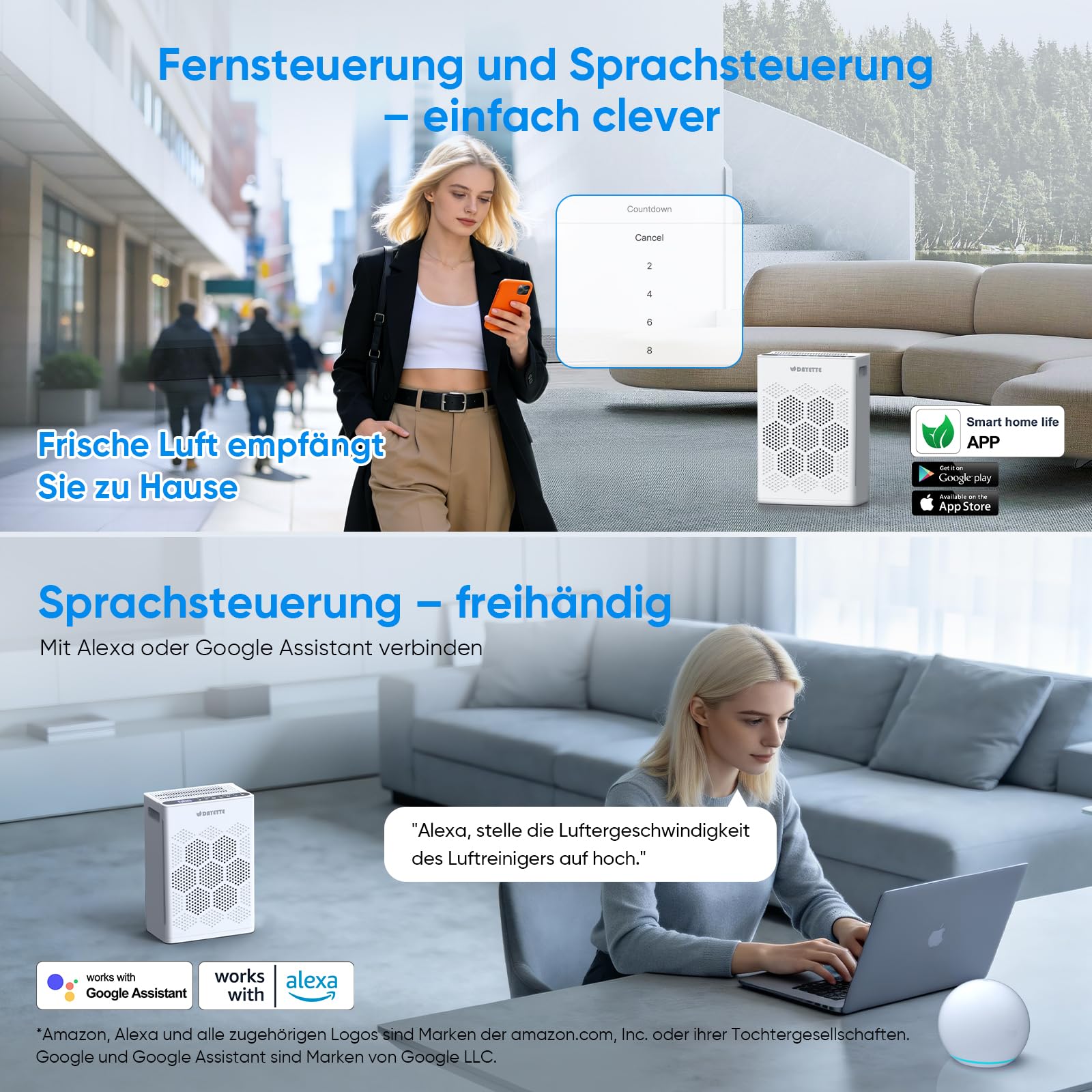 Luftreiniger Allergiker für Wohnung, HEPA H14 Filter mit waschbarem Vorfilter gegen Zigarettenrauch, Schimmel und Gerüche, CADR 300m³/h, App- und Alexa-Steuerung