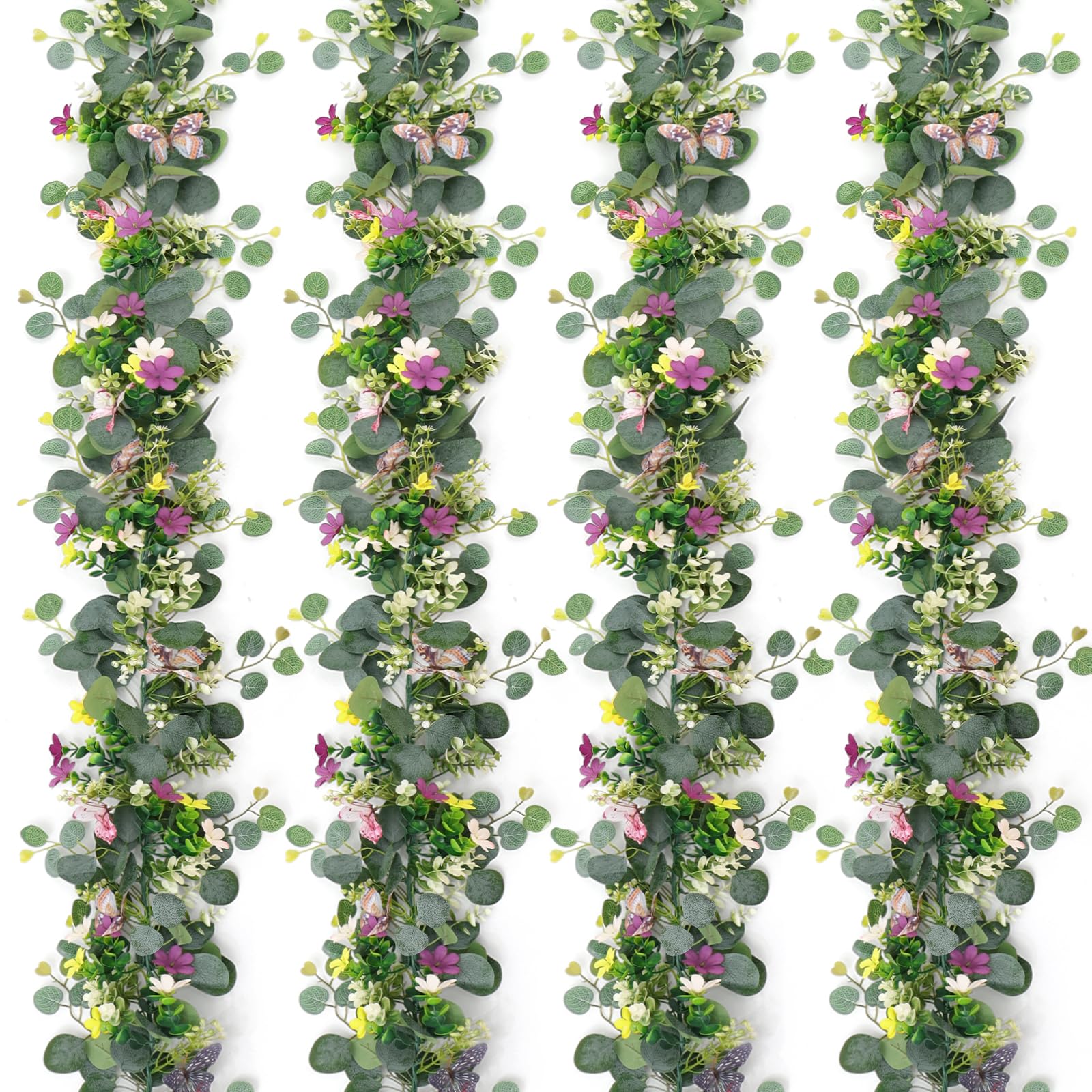 Lot de 4 guirlandes de Marguerites artificielles de 1,5 m avec Papillon 3D, Fleurs artificielles à Suspendre, Guirlande d'eucalyptus pour Table de Mariage, décoration d'intérieur