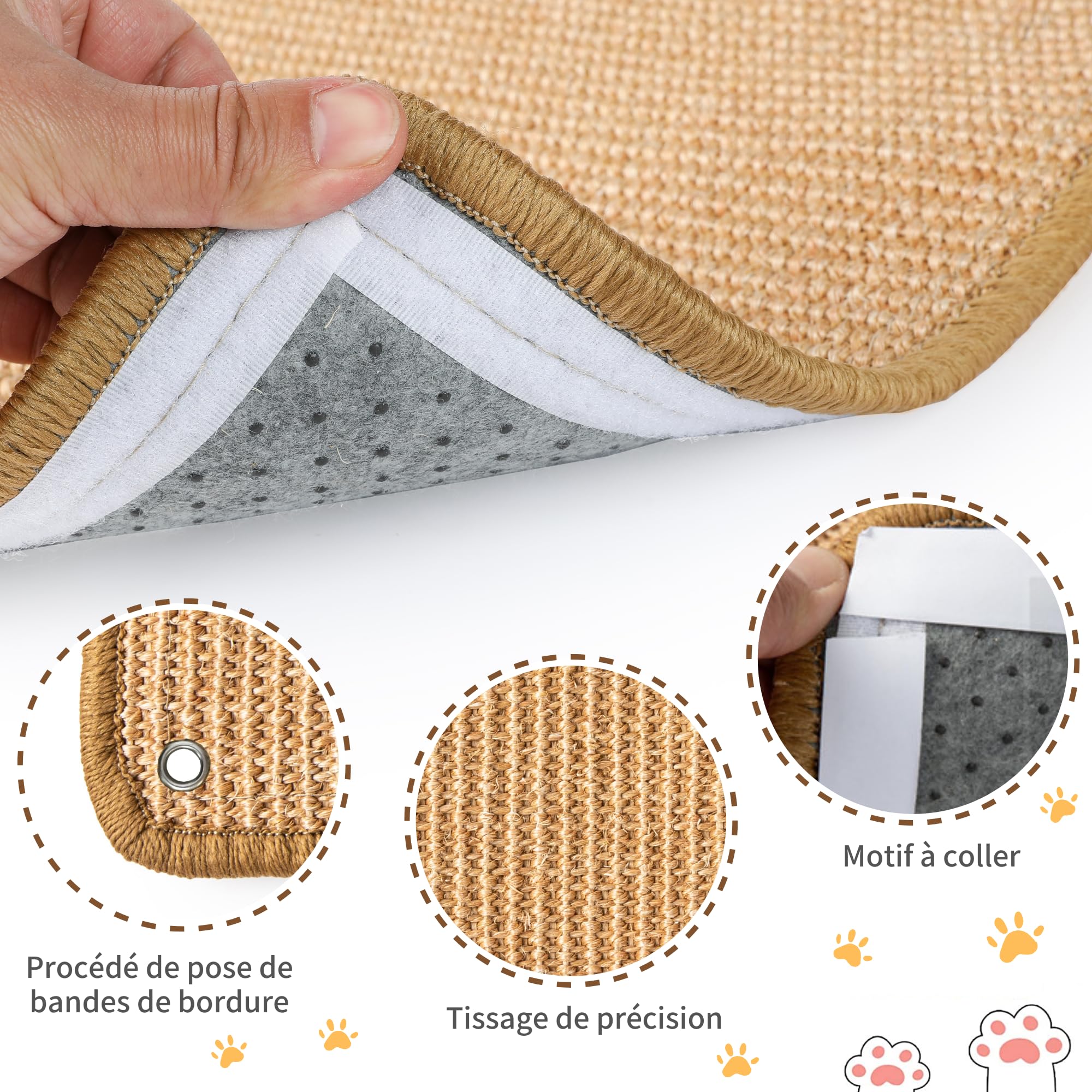 JanYoo Lot de 2 Tapis griffoirs en sisal, avec Ruban adhésif, Tapis de grattage pour Chat, Tapis pour protéger Le Mur, 60 × 25 cm (Marron)