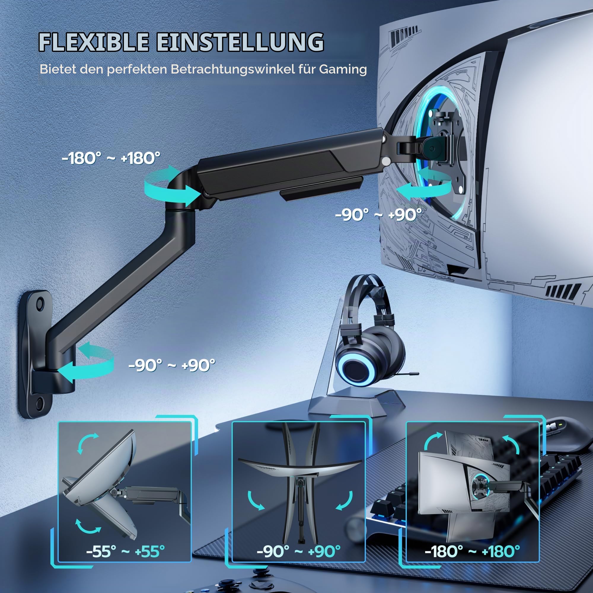 ARES WING Monitor Wandhalterung für 17-40 Zoll Bildschirm, Schwarz