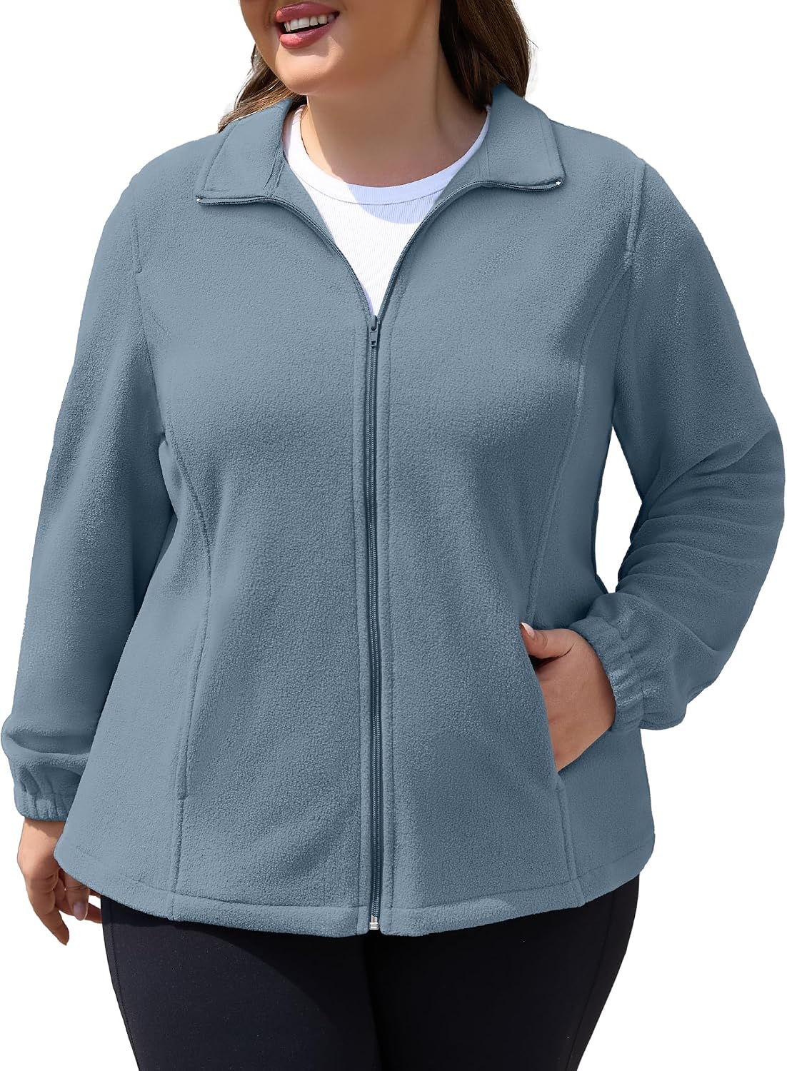 Plus Size Fleece Jacket Women Lightweight Zip Up Jackets Warm Winter Coat