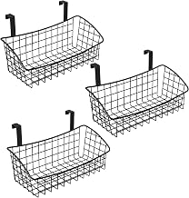 Nicunom 3 Pack Grid Storage Baskets with Hooks, Over Cabinet Door Organizer, Small Wire Basket Hanging Organizer, Steel Wire Sink Organization for Kitchen & Bathroom, Black