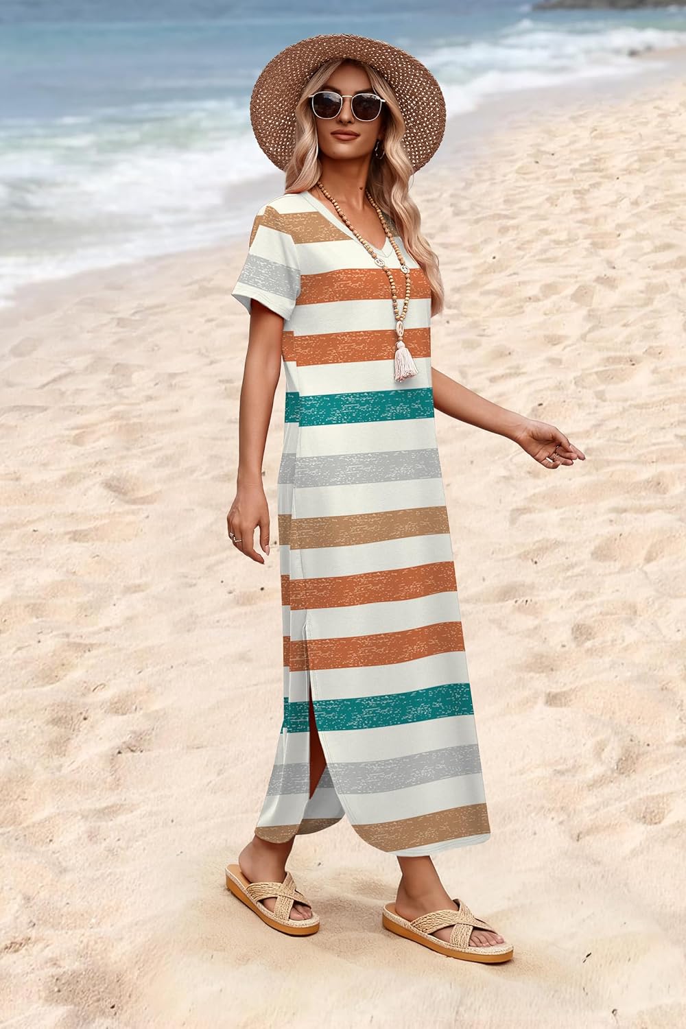 WIHOLL Women's Summer Short Sleeve Dresses Maxi Dress Vacation Beach Sundresses 2026 with Pockets - Image 4