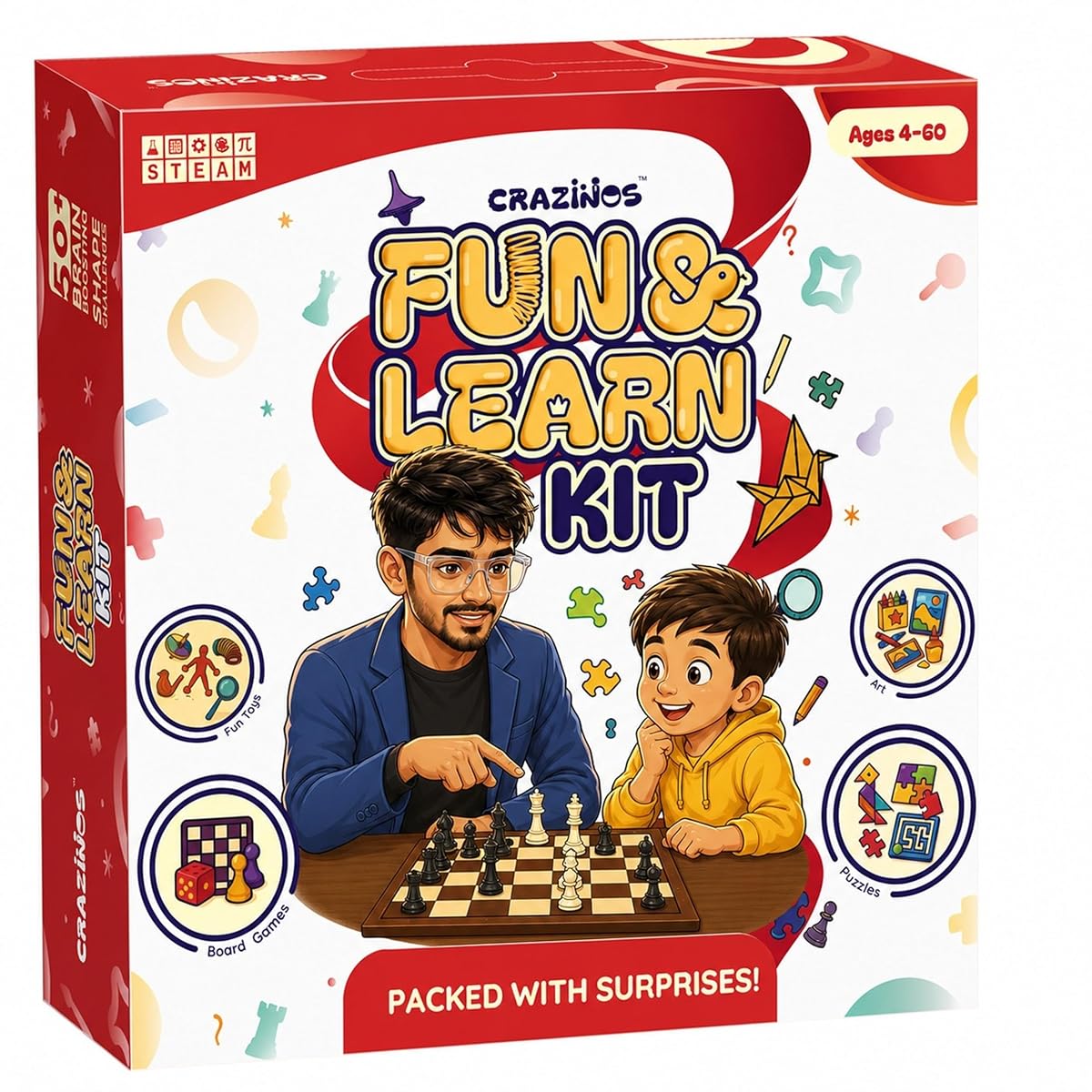 CRAZINOS 100-in-1 Fun & Learn Board Games Kit for Kids, Age 4+