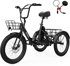 T01 20" x2.6 Fat Tire Electric Tricycle for Adults, 750W Peak 20'' Folding 3 Wheels Electric Bike, 95% Pre-Assembled, Speed Differential, 15.5MPH Eletric Trike with Bracket