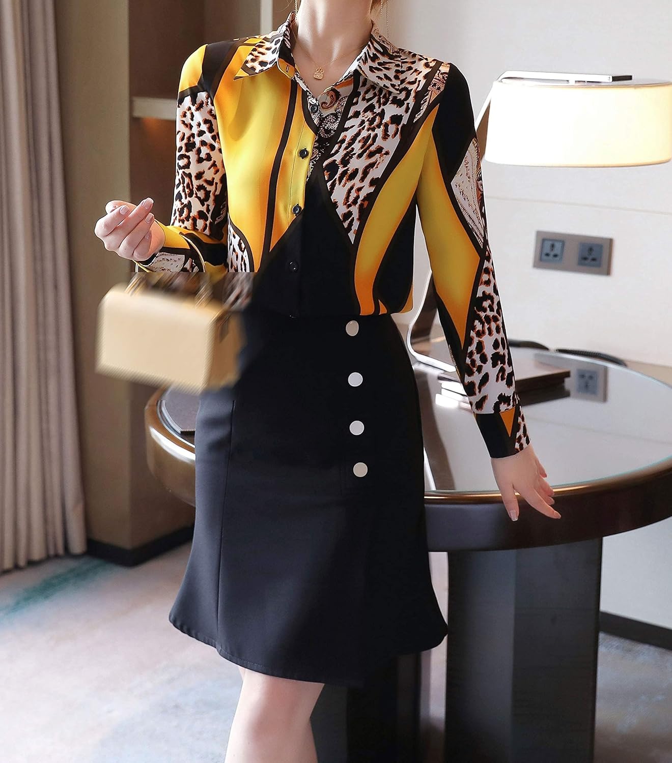 LAI MENG FIVE CATS Women's Shirt Floral Print Long Sleeve Button Down Casual Blouse Top - Image 5