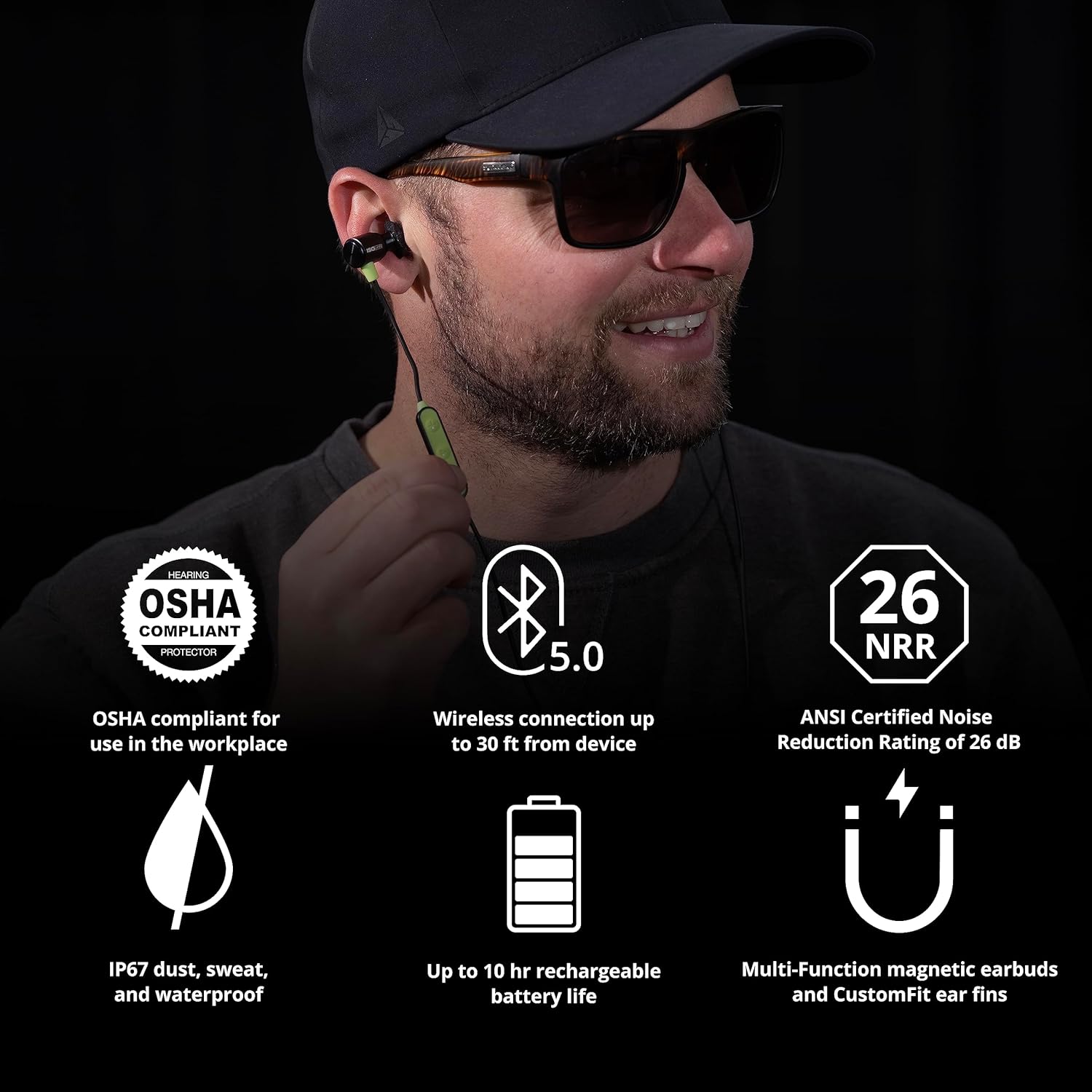 ISOtunes LITE Bluetooth Hearing Protection: 26 dB NRR Passive Noise Isolation, 10 Hour Battery Life - - 