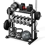 3-Tier Heavy-Duty Dumbbell and Plate Rack 1200LB Capacity, Adjustable Weight Storage Stand for Dumbbells, Kettlebells, Barbells & Weight Plates, Compact Multifunctional Organizer for Home Gym