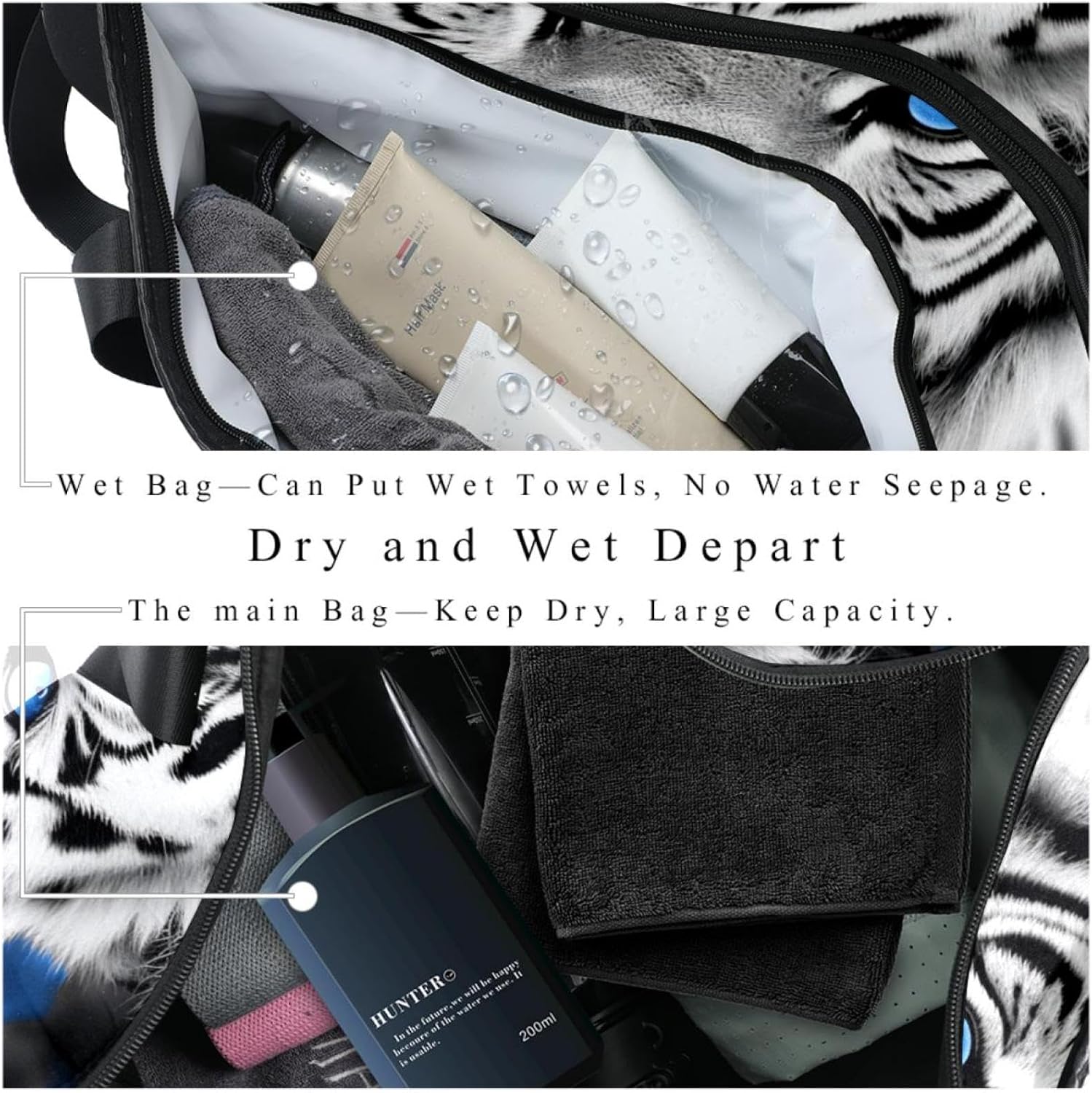 Gym Bags for Women,Duffle Bag for Travel,Blue Eyes White Tiger,Gym Bag for Men