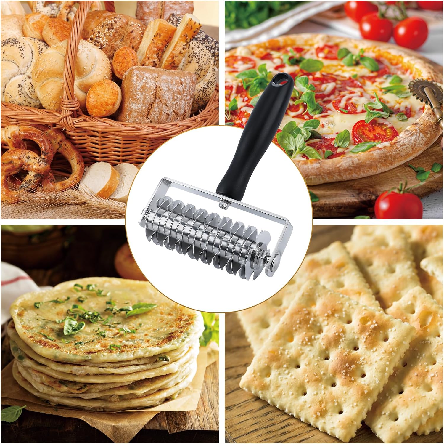 Pizza Dough Docker, Pizza Cutters,Dough Roller with Stainless Steel Spikes, Pizza Docking Tool that Prevents Dough from Blistering, Making Pizza Cookie Pie Pastry (B)