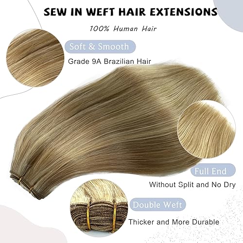 Miniatura 4 de Extensiones de cabello humano real, 18 pulgadas, 3.53 oz, extensiones de cabello humano rubio ceniza, balayage, con reflejos, atadas a mano,