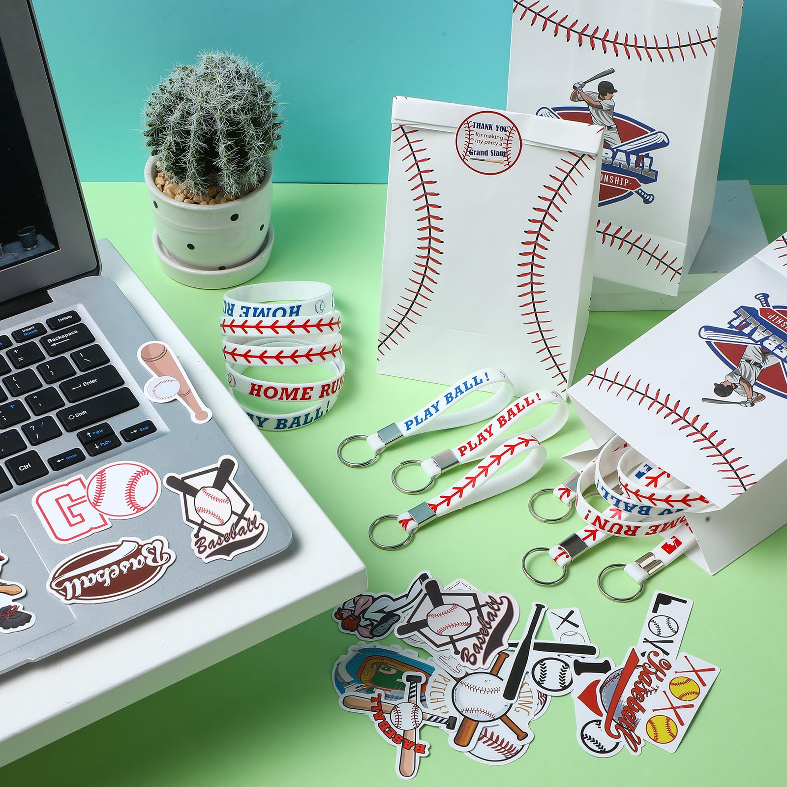 Sports Party Favors Kit – 104 Pcs Includes Silicone Bracelets, Keychains, Stickers & Gift Bags – Perfect For Baseball, Basketball, Soccer Themed Parties
