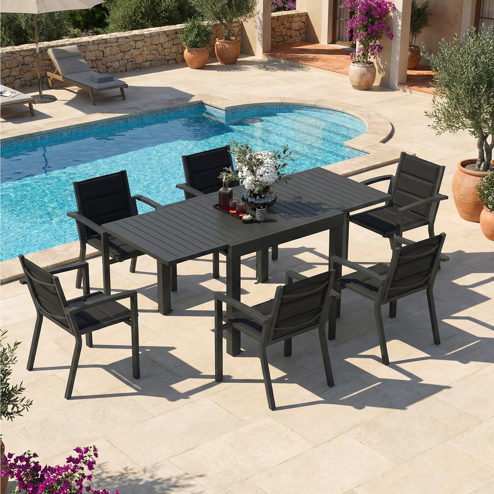 Devoko Esstisch Ausziehbar，80/160 x 75cm Gartentisch Ausziehbars, Aluminium Balkon Ausziehtisc, Gartentisch Wetterfest,ausziehbar auf 160cm, Outdoor Esstisch, Dunkelgrau