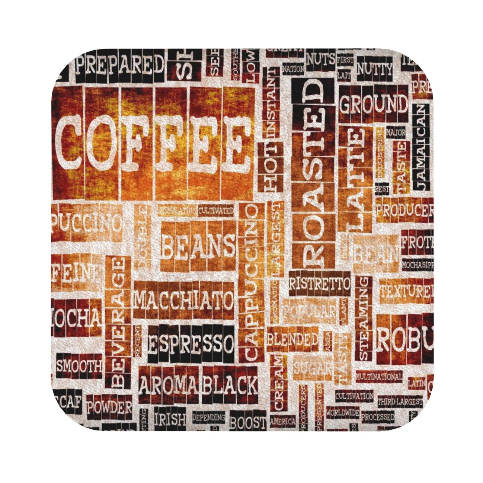 Drink Coasters Set of 4,Pu Leather Absorbent Coasters Set Decorative Coffee Cup Coasters Housewarming Gift for Home Decor-Hand Drawn Vintage Coffee
