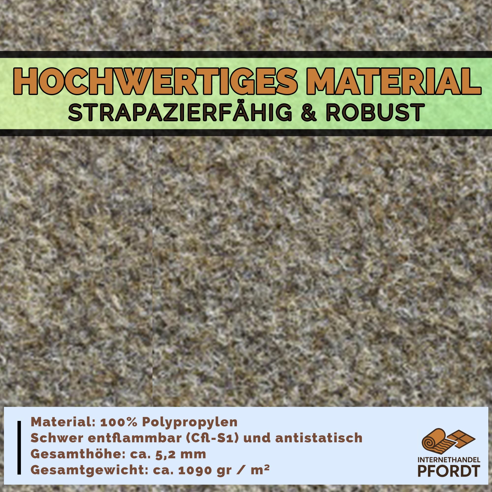Nadelfilz Teppichboden Beige, 300x200 cm, robuster Nadelvlies Bodenbelag, stuhlrollengeeignet, Meterware für Gewerbe, Büro und Treppe