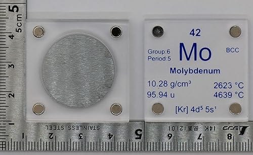 Miniatura 5 de Molibdeno (Mo) Disco de metal de 0.955 in con estuche acrílico para colección o experimentos